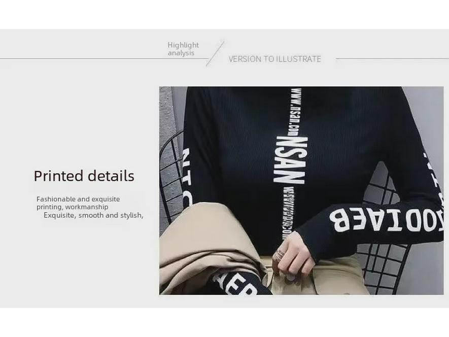 Damen Slim Fit Hochelastisches Schwarzes Bedrucktes Rollkragen Langarm T-Shirt für Frühling/Herbst 2023