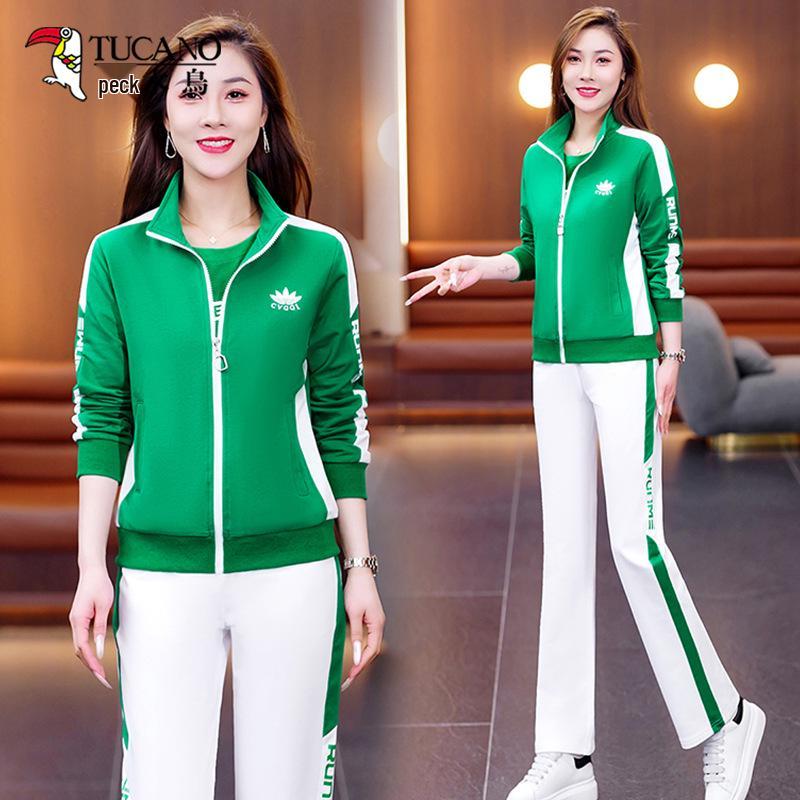 Bawełniany dres damski Woodpecker na wiosnę/jesień 2025: Modny Zestaw Trzech Elementów do Tańca Kwadratowego i Codziennego