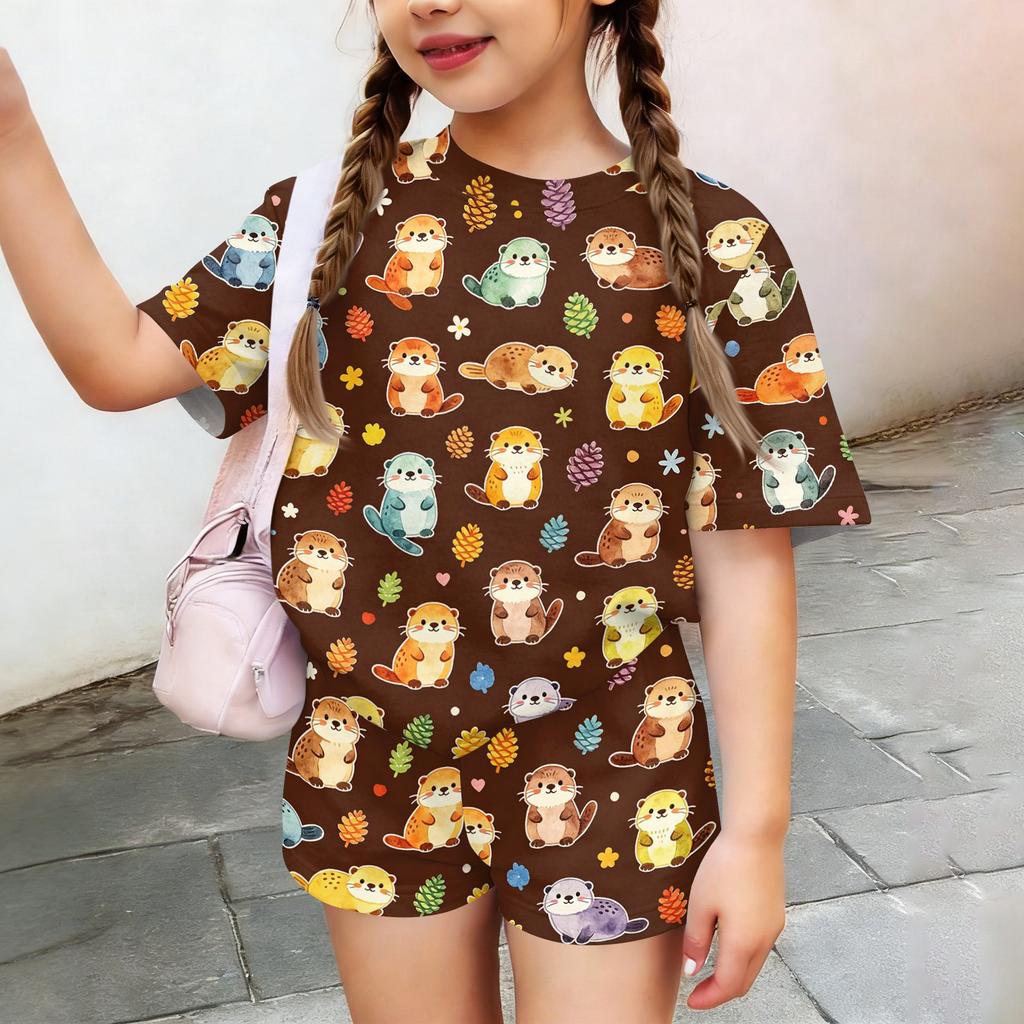 Kids Casual Short Sleeve Top and Shorts Set Animal Print Lightweight Breathable Summer Outfit for Boys and Girls Soft Fabric