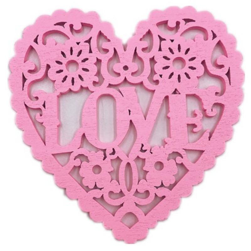 Mother's Day Pink Heart Wood Pendant Gift, Wooden Chip, Heart-shaped Wedding Pendant, Wooden Handicraft Decoration