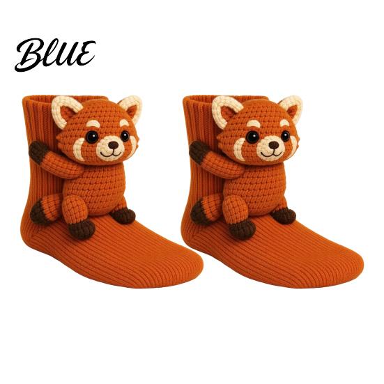 Comfy Indoor Slipper Socks 1 Pair 3D Knit Animal Socks Fuzzy Cute Novelty Knitted Hand Crocheted Floor Sock Stuffed Christmas Gift for Kids