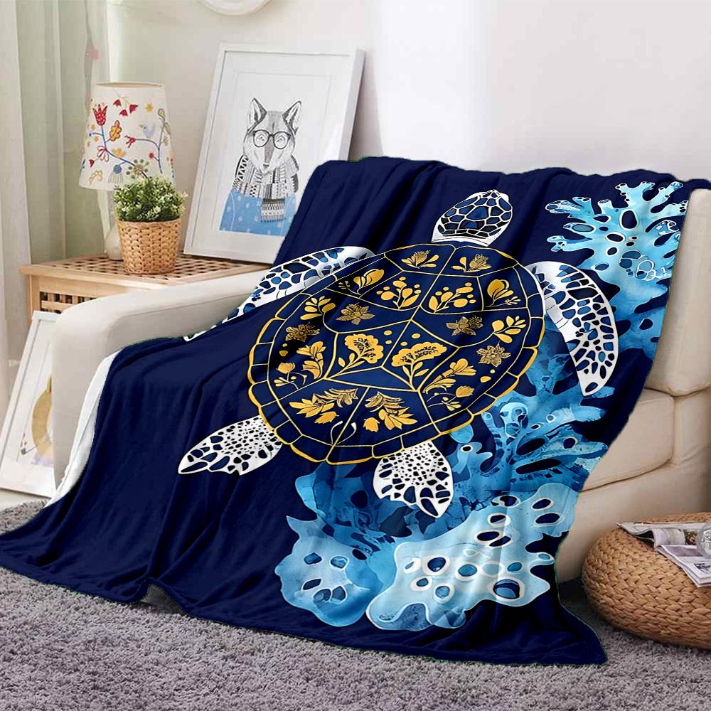 1pc Sea Turtle Lightweight Flannel Blanket, Comfortable and Warm Blanket, for Office and Camping Sofa Bed054