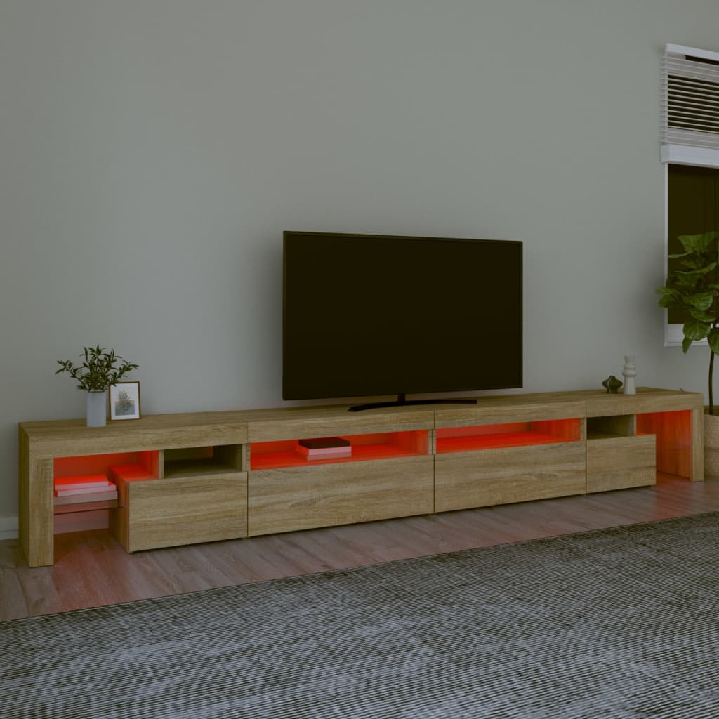 Vidaxl Szafka Pod Tv Z Oświetleniem Led, Dąb Sonoma, 290X36,5X40 Cm