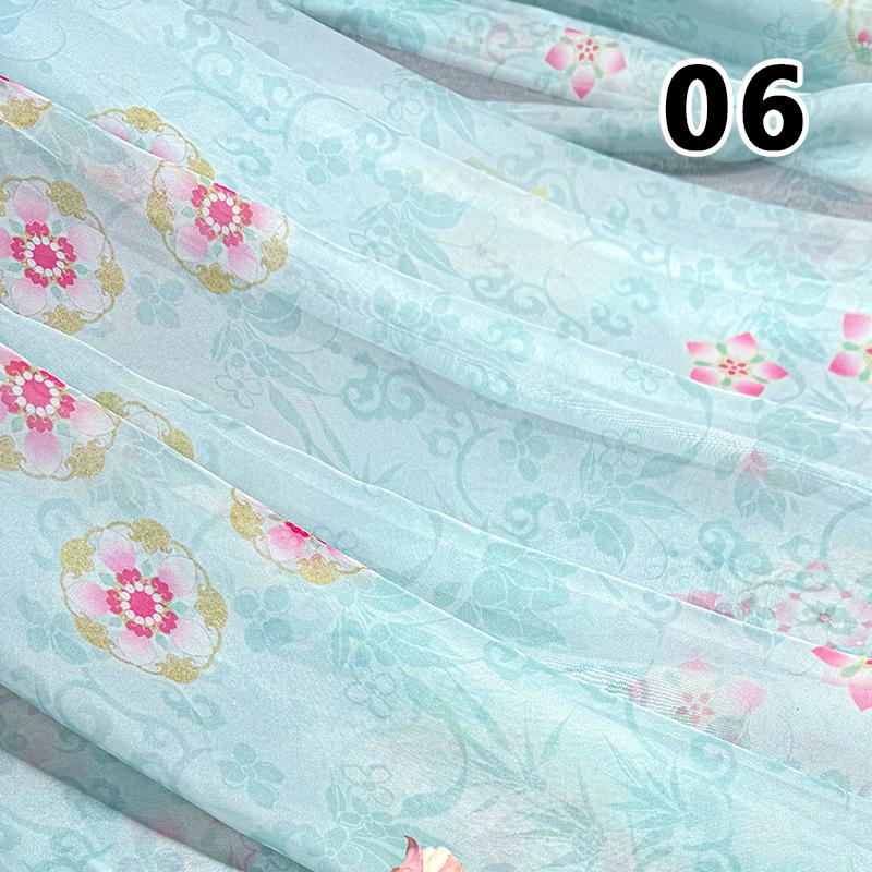 50x150cm Green Chiffon Fabric with Flower Print for DIY Ancient Style Hanfu Dress Shirts Doll Sewing Summer Organza Tulle