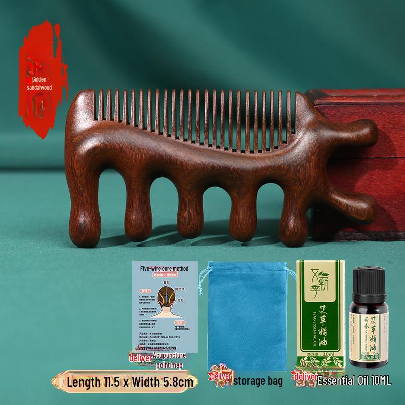 

Массажная расческа из сандалового дерева с золотым шелком и широкими зубьями для разглаживания волос и массажа кожи головы.