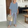 Summer 2 Piece Outfit for Women Half Sleeve Crew Neck Top And Long Pants Travel Vacation Lounge Sets