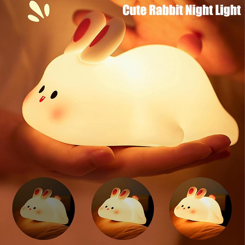 Big Face Rabbit Silicone Lamp New Cute Cartoon Papa Rabbit Silicone Night Light USB Charging Ambient Light LED Timer Desk Lamp