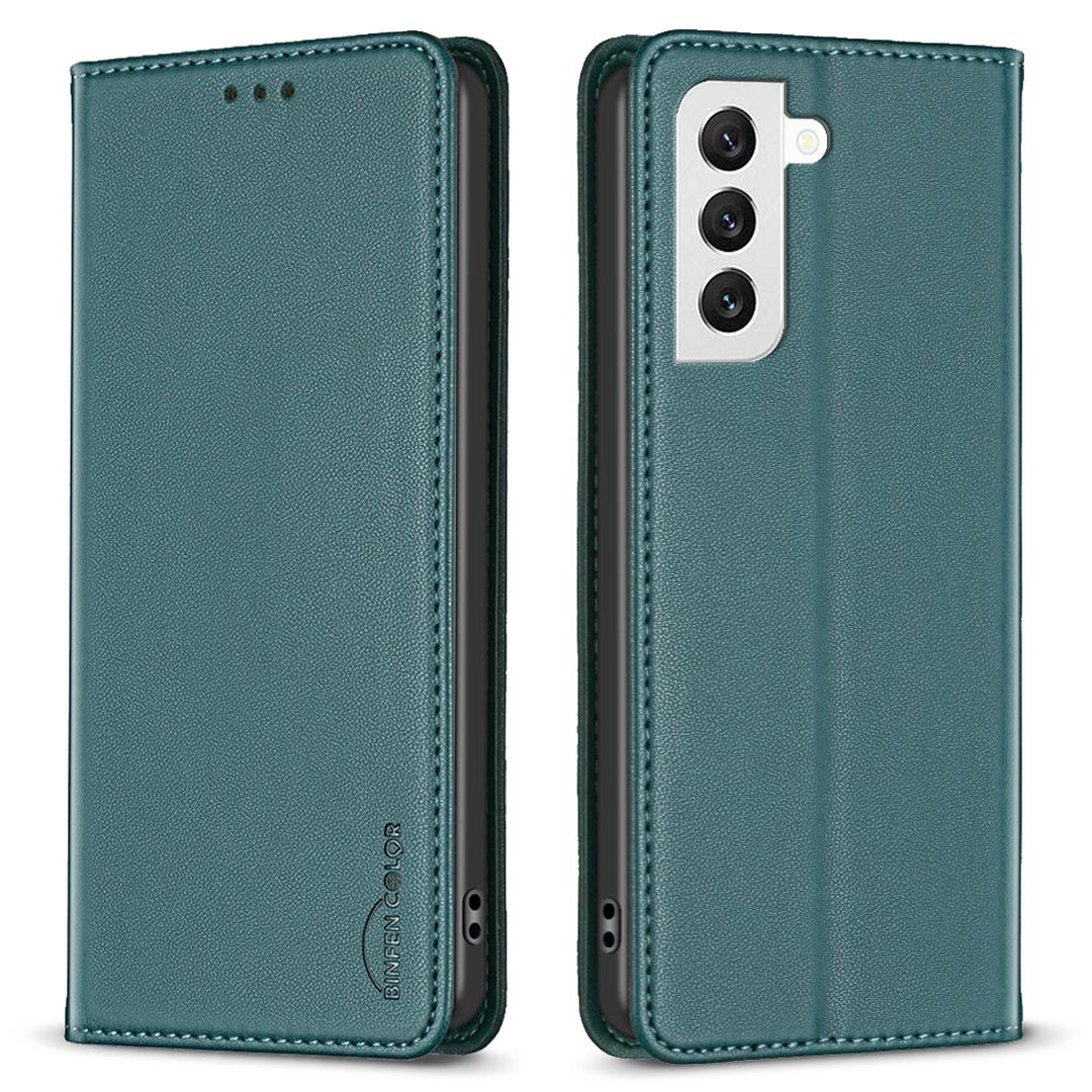 

BINFEN COLOR BF18 Phone Case for Samsung Galaxy S21 FE 5G Card Holder PU Leather Stand Cover Green