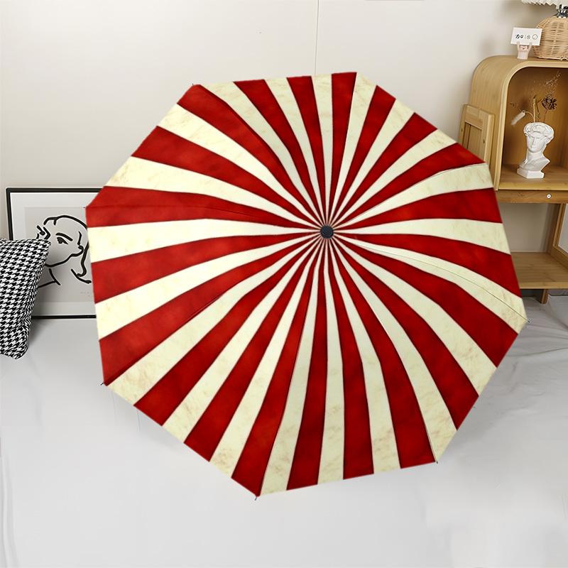 1pc Red and Yellow Stripe Printed Automatic Folding Umbrella - 8-Bone Sturdy Frame, Lightweight and Stylish for Outdoor Use, P Iron&8K