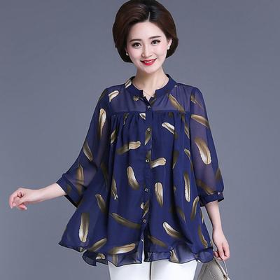 Summer Women's Top Loose Basic Women Shirt Mid-Length Seven Point Sleeve Shirt