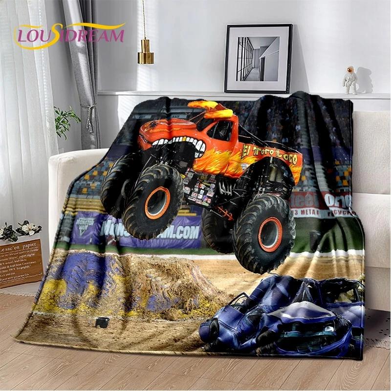 Monster Truck 3D Monster Jam Cartoon Soft Flannel Blanket for Bed Bedroom Sofa Picnic,Throw Blanket for Outdoor Leisure Nap Gift