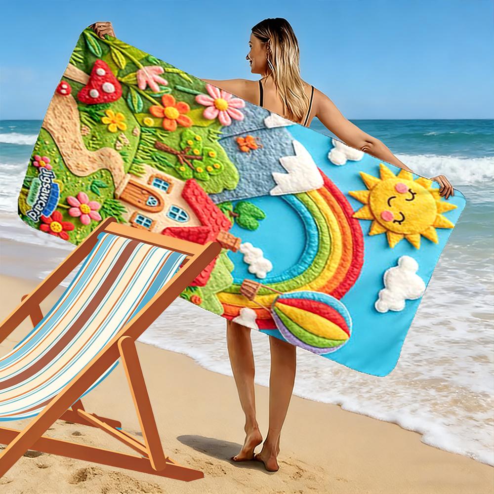Colorful Cottage with Rainbow and Sun - Beach Towel Quick-drying for Travel Outdoor Sports Jogging Beach and Swimming