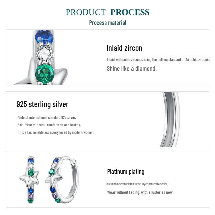 Everle Personalisierte Bunte Sternenlicht Ohrklemmen - s925 Sterlingsilber, rhodiniert, vielseitiger Damenschmuck