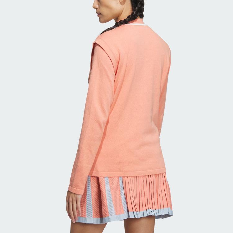 adidas Two-In-One Polo Shirt And Vest Color Block Logo Long Sleeve Knit Top Women Tops Pink Brown HZ6117