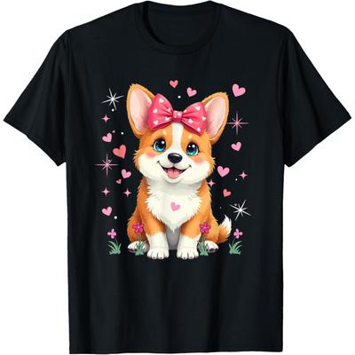 Corgi Bow Tie Matching Dog Owner Family Kids Lover Girls T-Shirt