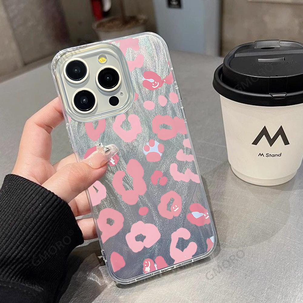 Pink leopard print is suitable for Apple 16/14 mobile phone case iphone17 feather yarn case 15promax protective case.