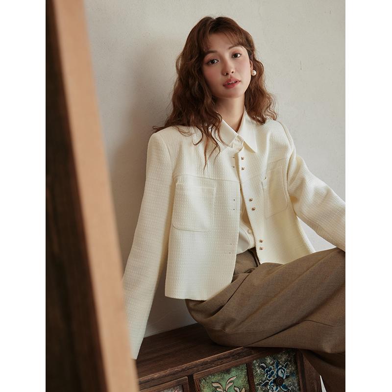 Mishow Jacken für Damen 2023 Herbst Vintage Pendler Lässig Locker O-Ausschnitt Langarm Taschen Lässige Damenbekleidung MXC44W0072