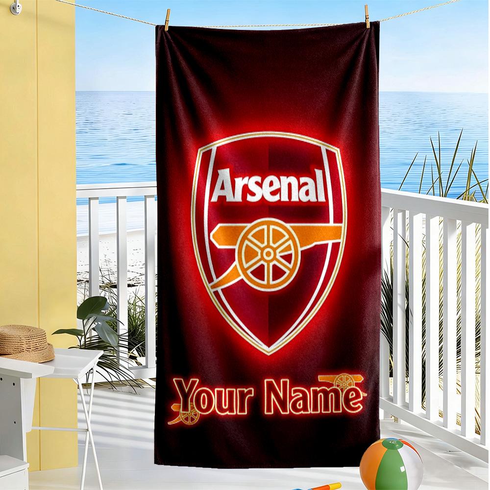 Arsenal F.c. Customize Text Beach Towel High Absorbency & Quick-Dry Suitable for Sports Travel Swimming Yoga Bathroom Beach And Pool