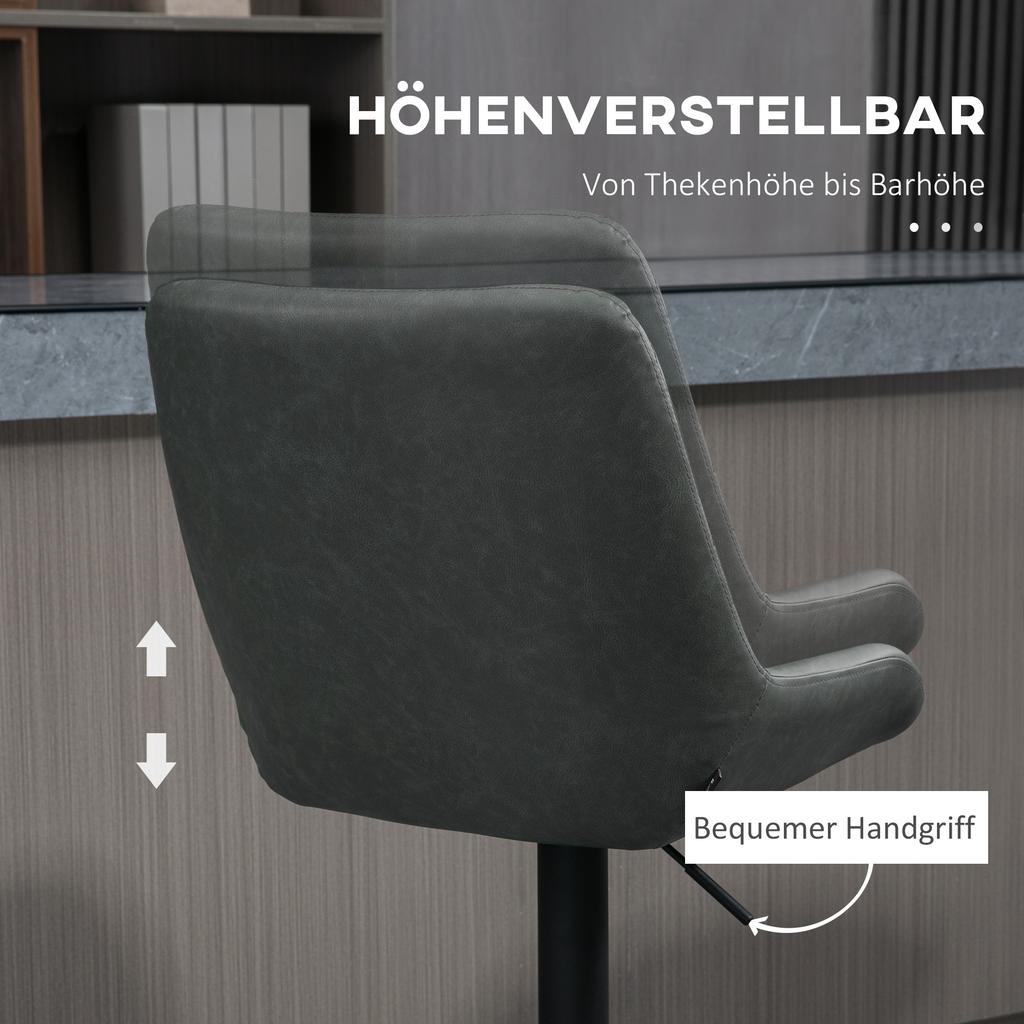 Bar Stool Kitchen Stool Designer Stool, Height-Adjustable, with Footrest, 51 cm x 59 cm x 117 cm, Dark Gray + Black