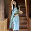 French retro printed nightdress women's summer cotton and silk loose loungewear high-end dress vacation dress can be worn outside