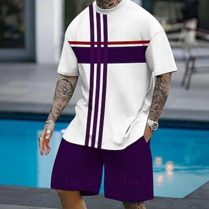 

Мужские комплекты из 2 футболок с графическим принтом, летние топы с коротким рукавом, короткие брюки с круглым вырезом, спортивные повседневные для отдыха на природе, спортивные, 3D-принты, летние, белые, фиолетовые, коричневые XL