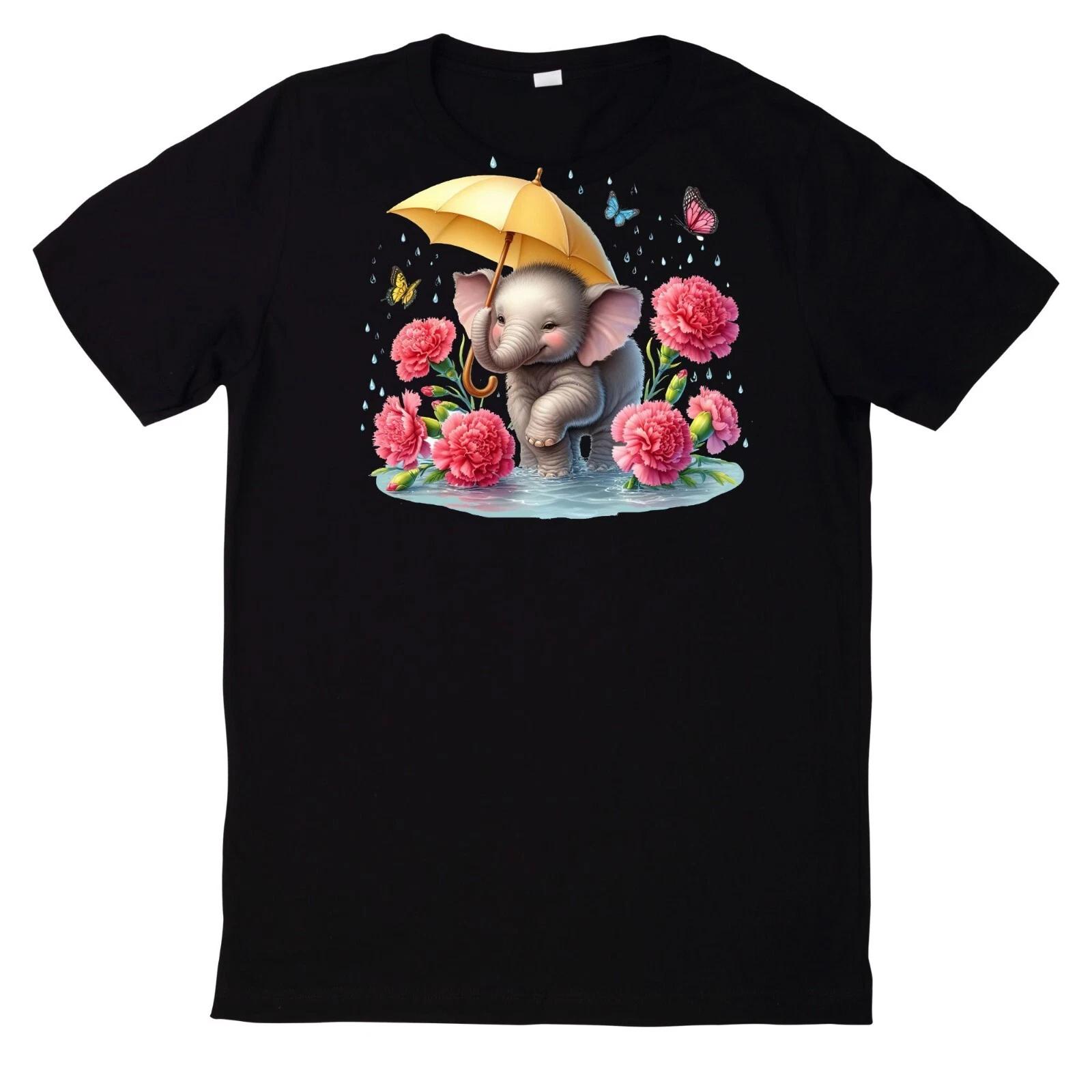 T-Shirt Niedlicher Elefant unter dem Regen Motiv L