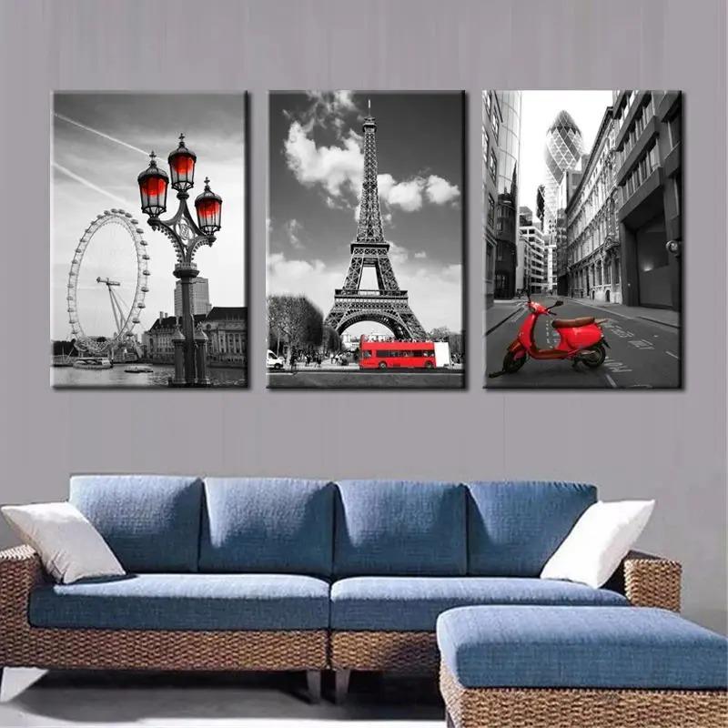 Paris Couples Walking Landscape Canvas Art Painting Modern City Abstract Eiffel Tower Watercolor Graffiti Poster Wall Home Decor