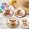 Scratch Resistant Desktop Pads Highland Cow Cork Coasters, Cute Floral Farmhouse Drink Mats with Decorative Home Kitchen Accessories Non-Slip