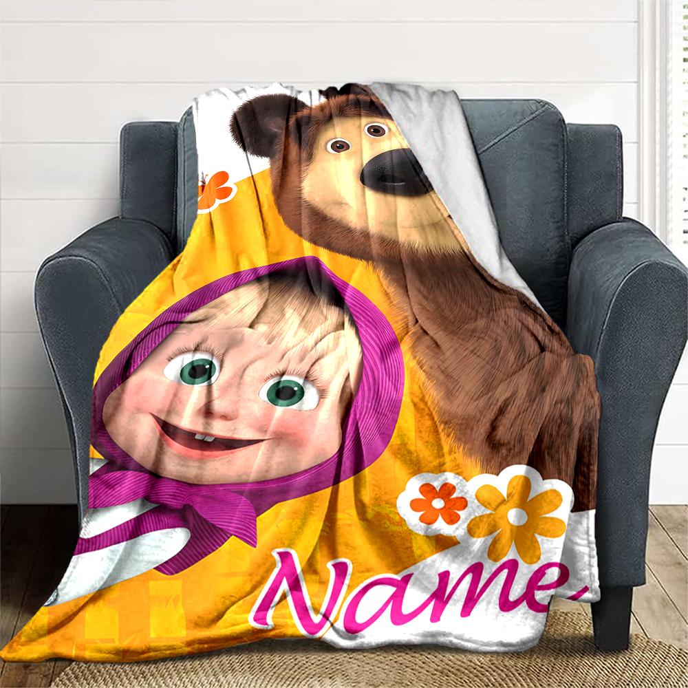 Customiz Name Personality Masha and the Bear Blanket Soft &Warm Sofa Office Bed Travel Lunch Break Blanket, Gift Suitable All Seasons