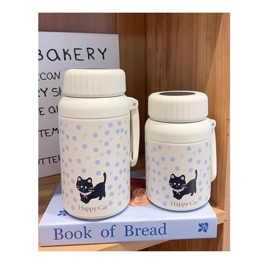 Cat Pattern Insulated Large Capacity Water Bottle With Leakproof Lid For Students And Commuters