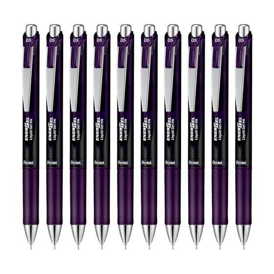 Pentel EnerGel Gel Ink Retractable Pen, 0.5mm, Bordeaux Black, 10-Pack