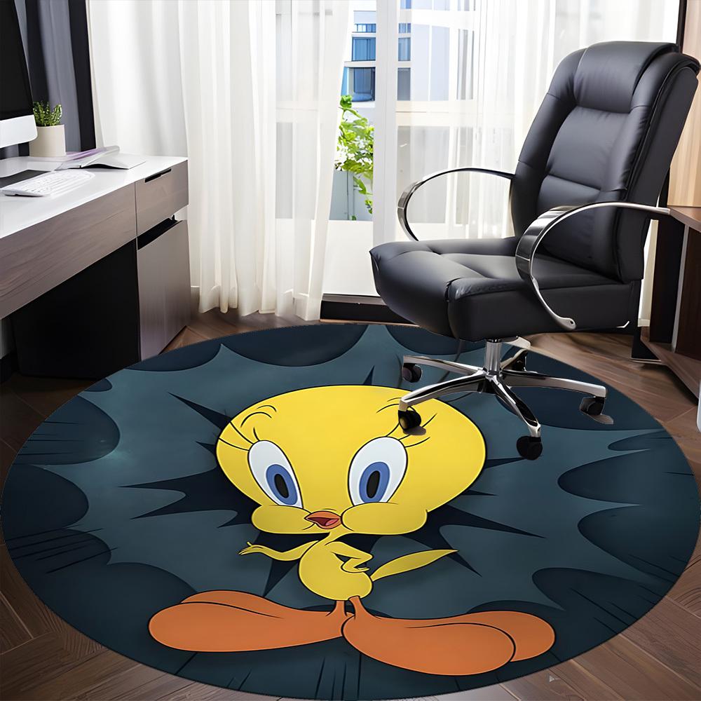1PC Looney Tunes Tweety Office Round Area Rug, Indoor Mat Suitable For Office, Under Office Chairs Bedroom Living Room Home Decor DT1212056