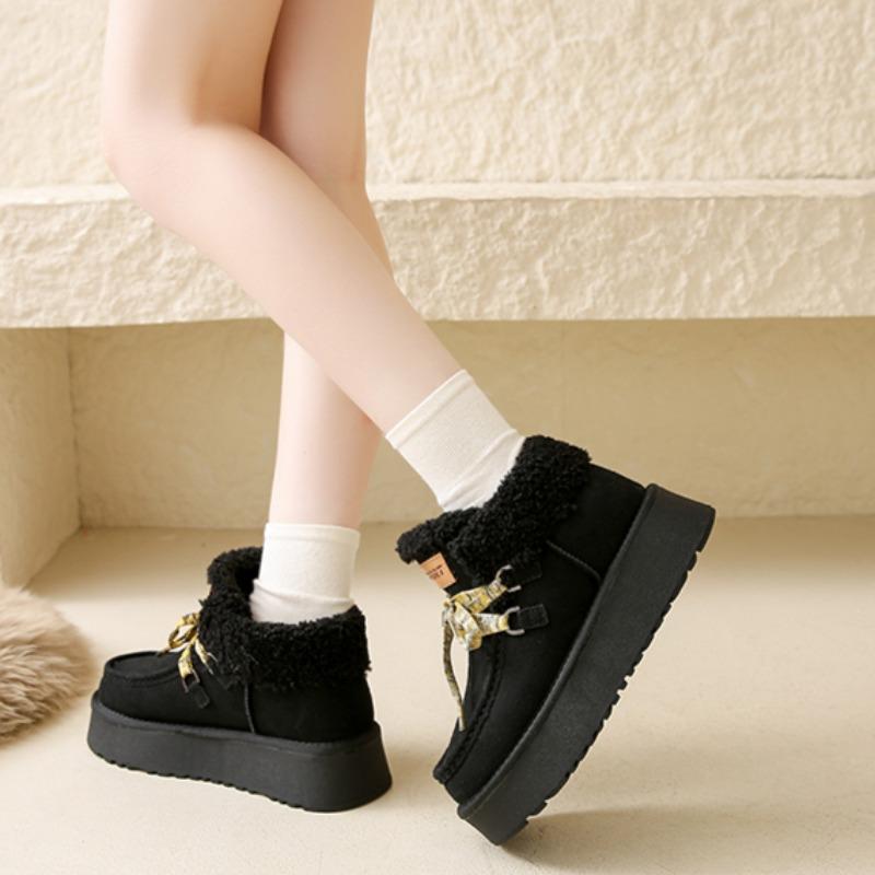 Fashion Women's Fashion Platform Snow Boots Winter New Round Head Suede Front Strap Anti-slip Wear-resistant Short Boots