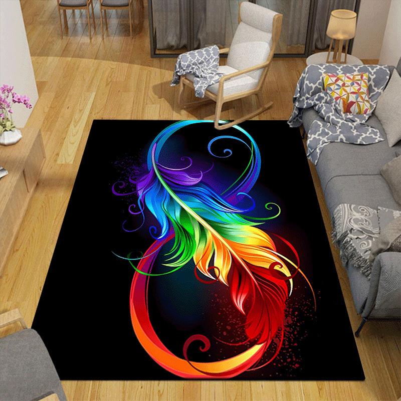 1pc Feather Print, Design Indoor Area Rug - Soft, Anti-Slip, and Durable Gaming Room Decor for Bedroom, Living Room