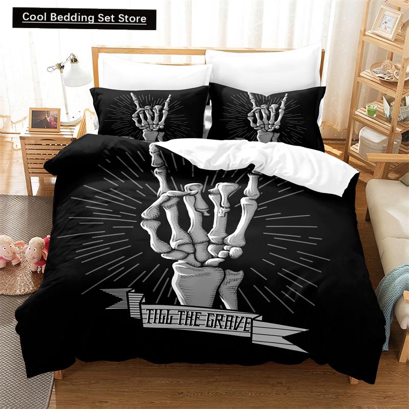 Skeleton King Queen Duvet Cover Skull Bedding Set for Kids Teens Adults Halloween Bedroom Decor Soft Comforter Cover Pillowcases