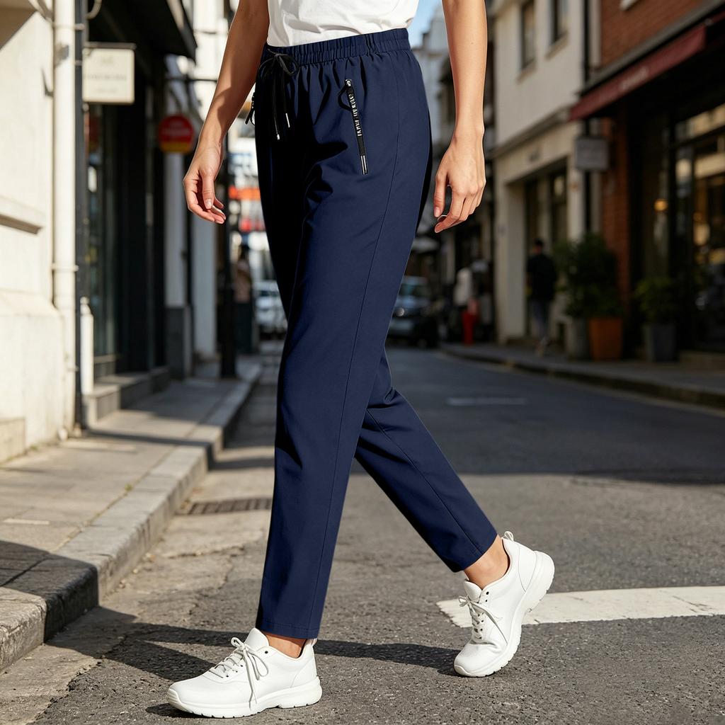 Damen Casual Hose mit elastischem Bund und Taschen, Kordelzug, verstellbare Passform, leichte gerade Hosen für den täglichen Gebrauch
