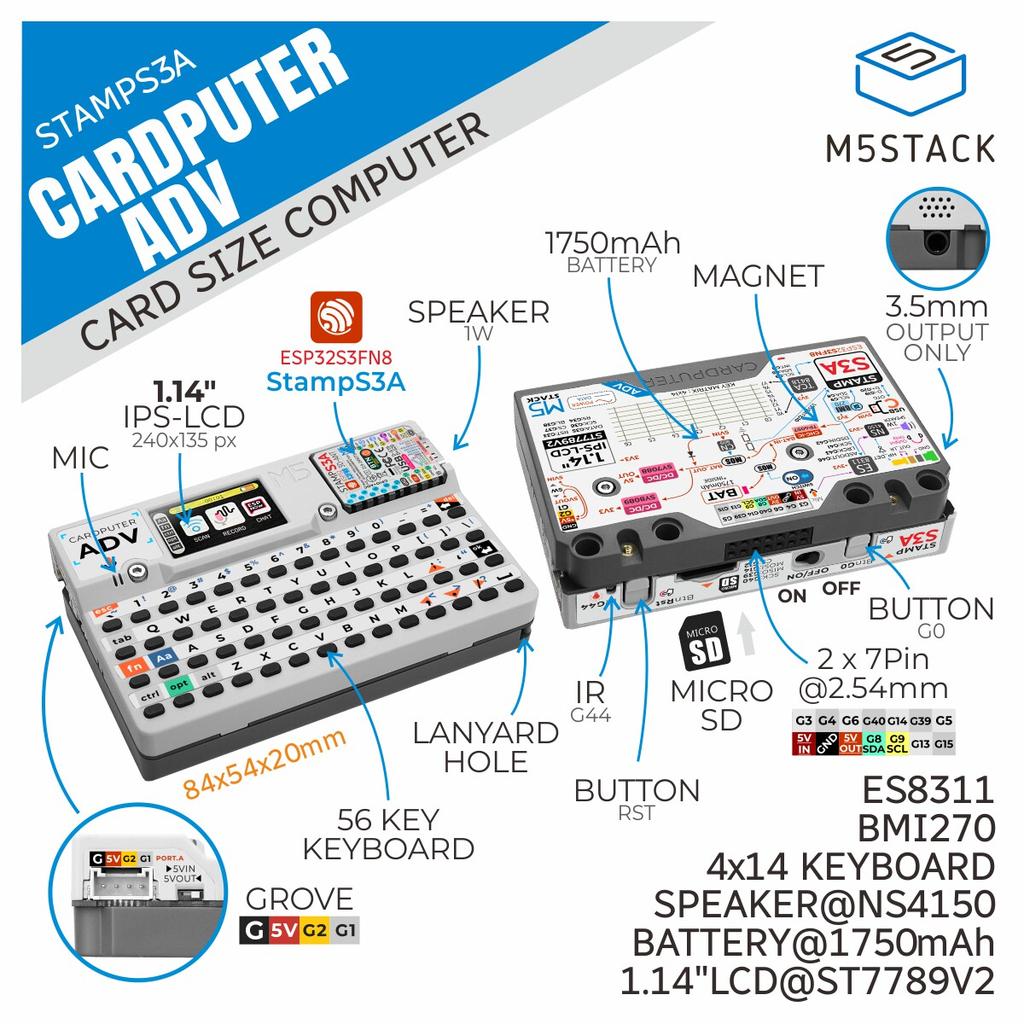 M5Stack Cardputer Adv 56-Key Programmable Dev Board Built-in Stamp-S3A Module