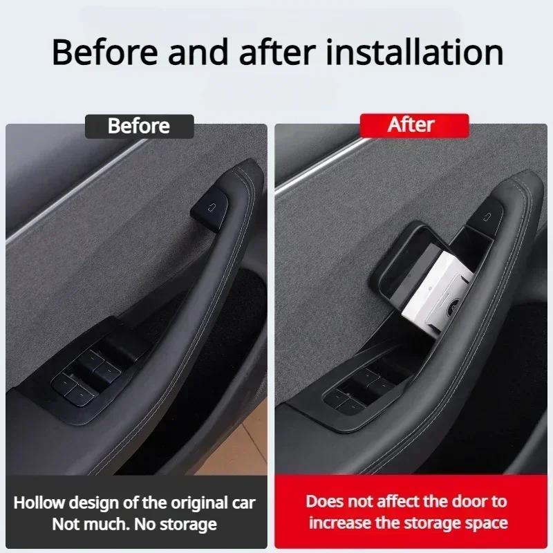 Side Door Box For Tesla Model 3/Y/3+ Highland 2024 Armrest Tray Organizer ABS Front Rear Door Handle Organizer Trays Accessory