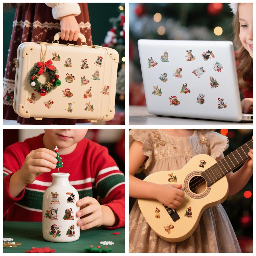 6 PC Christmas Stickers Gift Pet Dog DIY Decoration Guitar Water Cup Christmas Stickers
