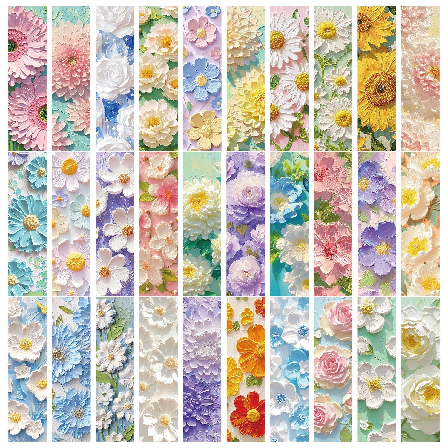 

30pcs/Pack Floral Painting Paper Bookmarks 3D Botanical Elegant Graduation Memento Gift Student Reading Book Page Markers
