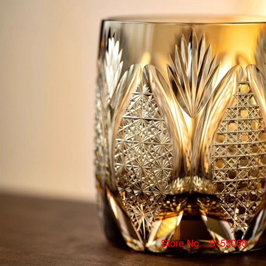 Hand Engraving Crystal White Rime Edo Kiriko Wine Glasses High End Whiskey Cup Brandy Snifter Artwork Liquor Glass Mug Gift Box