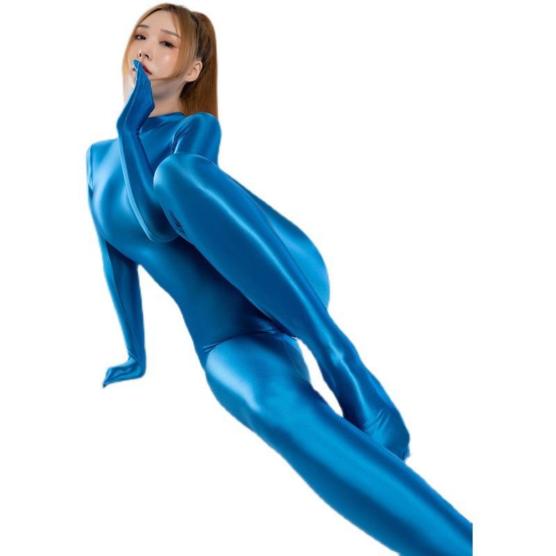 Women's Glossy Long Sleeve Gymnastics Leotard - Body Sculpting Yoga Jumpsuit