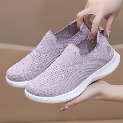 Mode Atmungsaktive Mesh Damen Strick-Sneaker Leicht Rutschfest Bequem Lässige Sportschuhe Sommer Uni Low-Top Walking-Schuhe