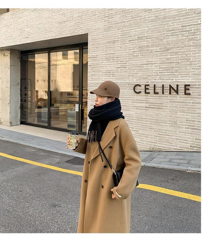 Women's Mid-Length Double-Breasted Wool Camel Coat - Autumn/Winter Korean Style Trend