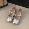 Designer Shining Rhinestone Women Mary Jane Shoes Concise Internal Increase Ballet Shoes Spring Ladies Butterfly-knot Dress Shoe