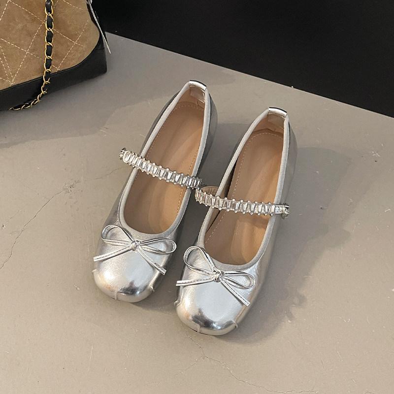Designer Shining Rhinestone Women Mary Jane Shoes Concise Internal Increase Ballet Shoes Spring Ladies Butterfly-knot Dress Shoe