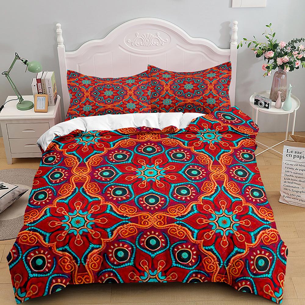 Bohemian Print Quilt Set Three-Piece, Home Textile Bedding