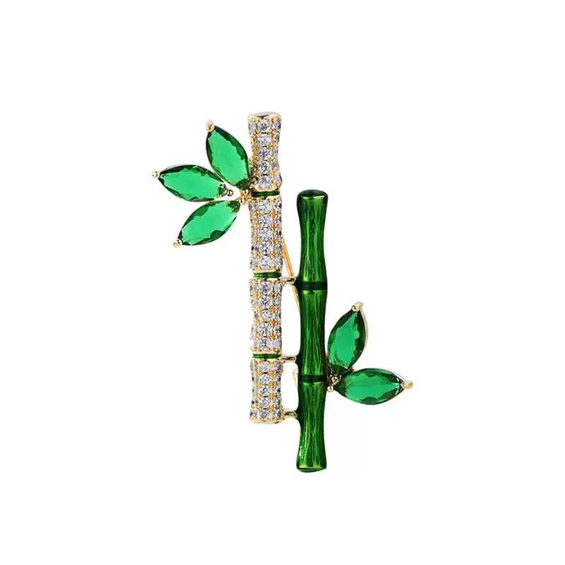 Ping An Bamboo Brooch Rising Emerald Crystal Zircon Pin Classical Temperament Brooch Cheongsam Antique Accessories