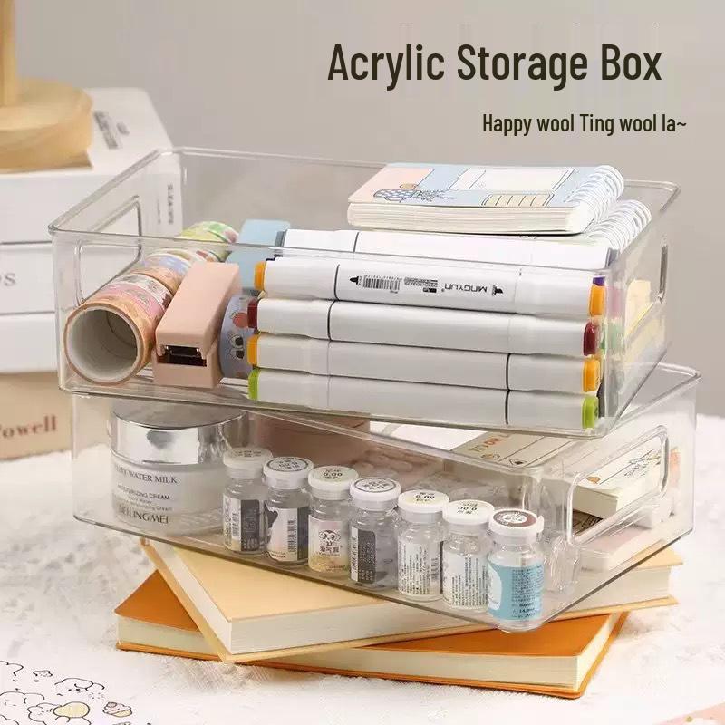 Acrylic Desktop Storage Box for Cosmetics, Snacks, Skincare, Masks, and Dorm Room Organization.