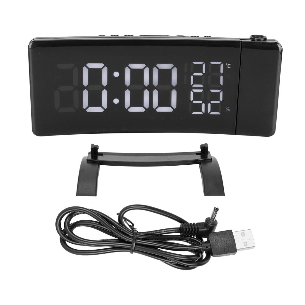LED Rotatable Projection Alarm Clock Temperature Humidity Gauge with FM Radio USB Charging